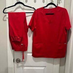 Figs Red Scrub Top and Pants Set